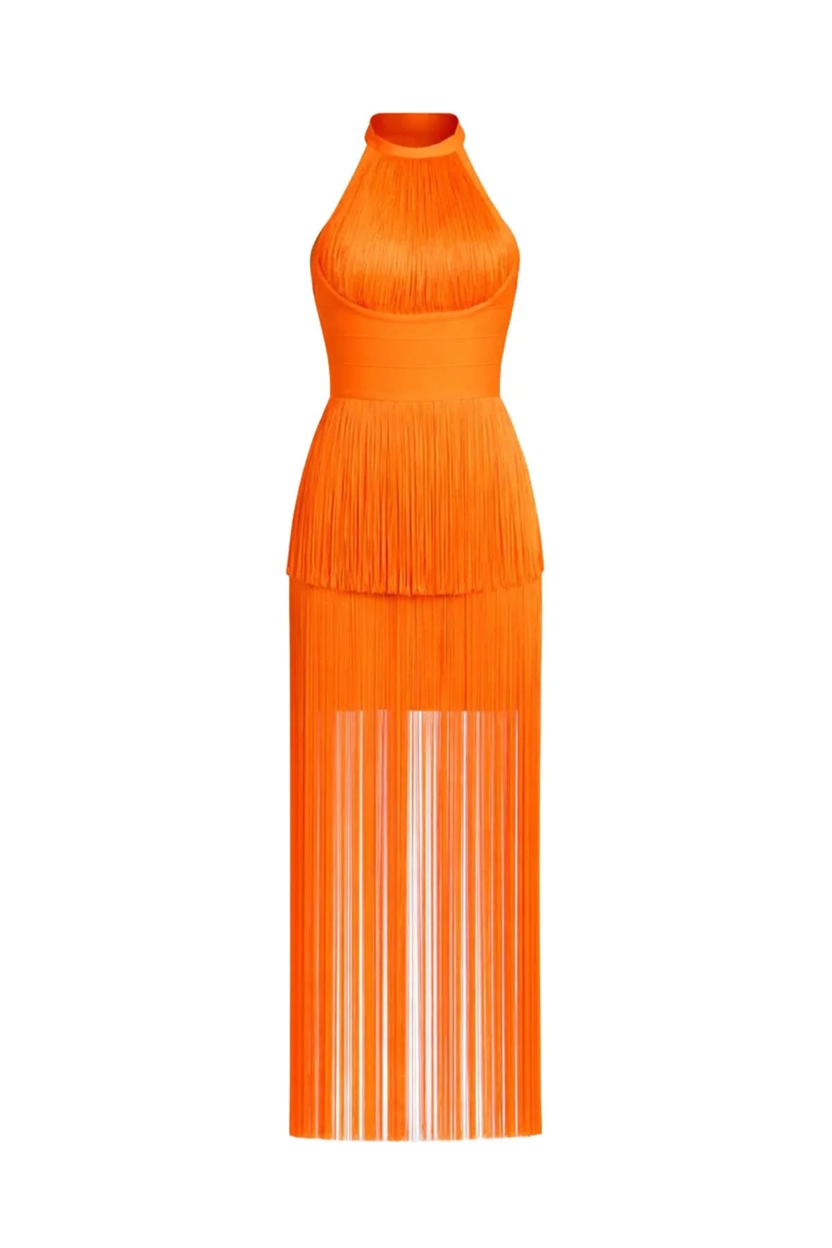Orange Halter Fringe Mini Dress