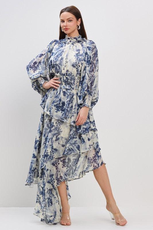 SMOCKING DETAIL ASMETRIC RUFFLE DRESS PRIVILEGE