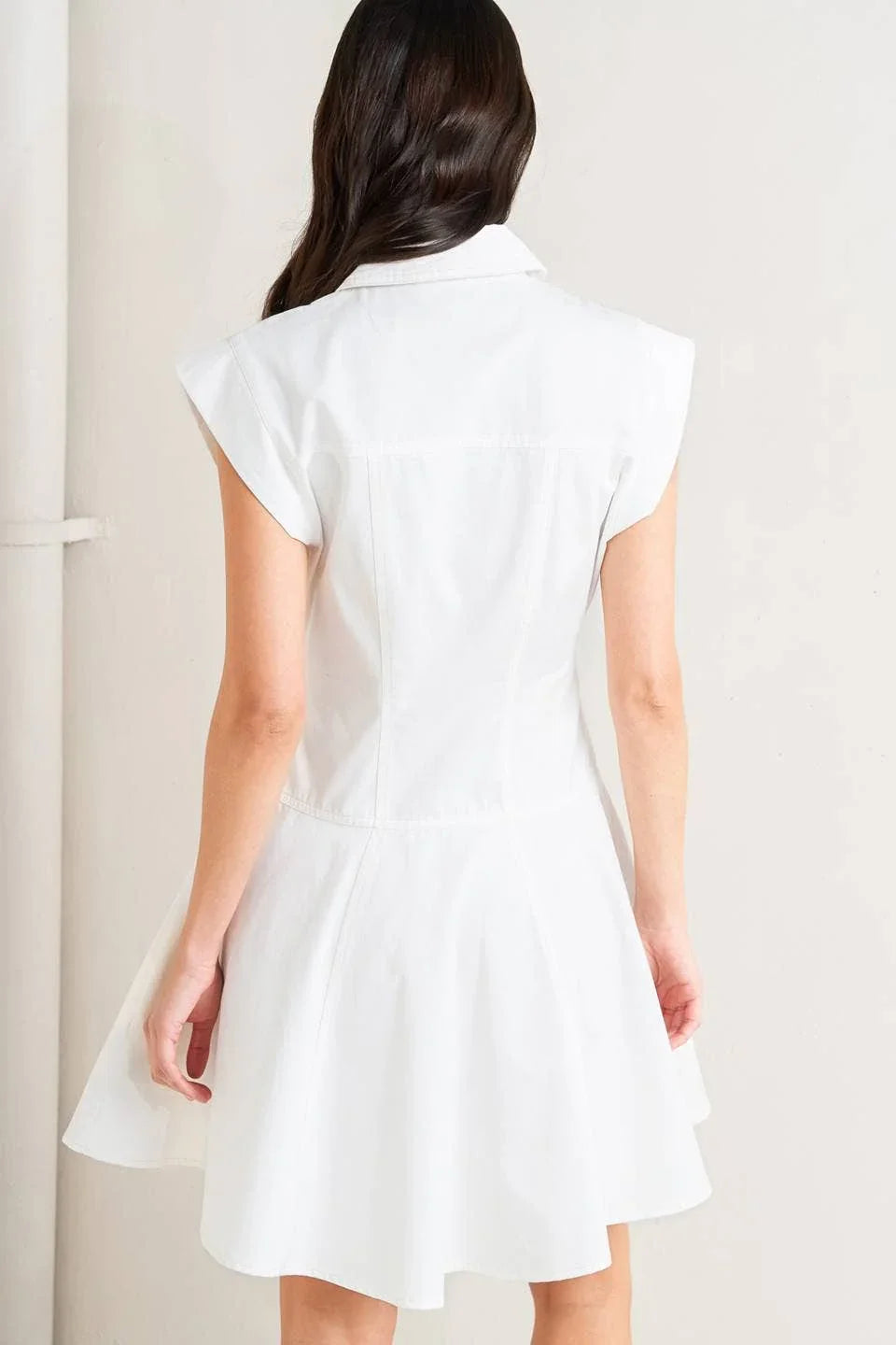 White Cotton Mini Dress – Button-Down Circle Skirt Dress