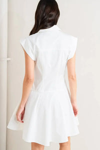 White Cotton Mini Dress – Button-Down Circle Skirt Dress