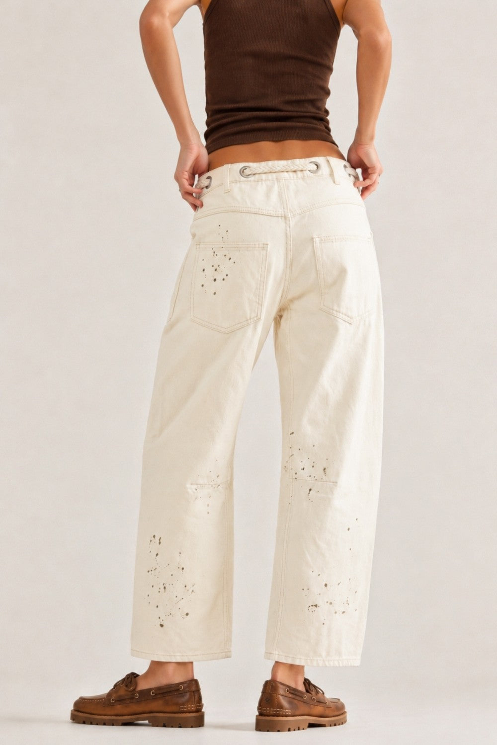 Utility Barrel Jeans With Paint Splatter