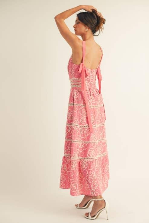Floral Print Trim Detail Back Smoked Midi Dress