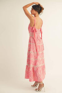 Floral Print Trim Detail Back Smoked Midi Dress