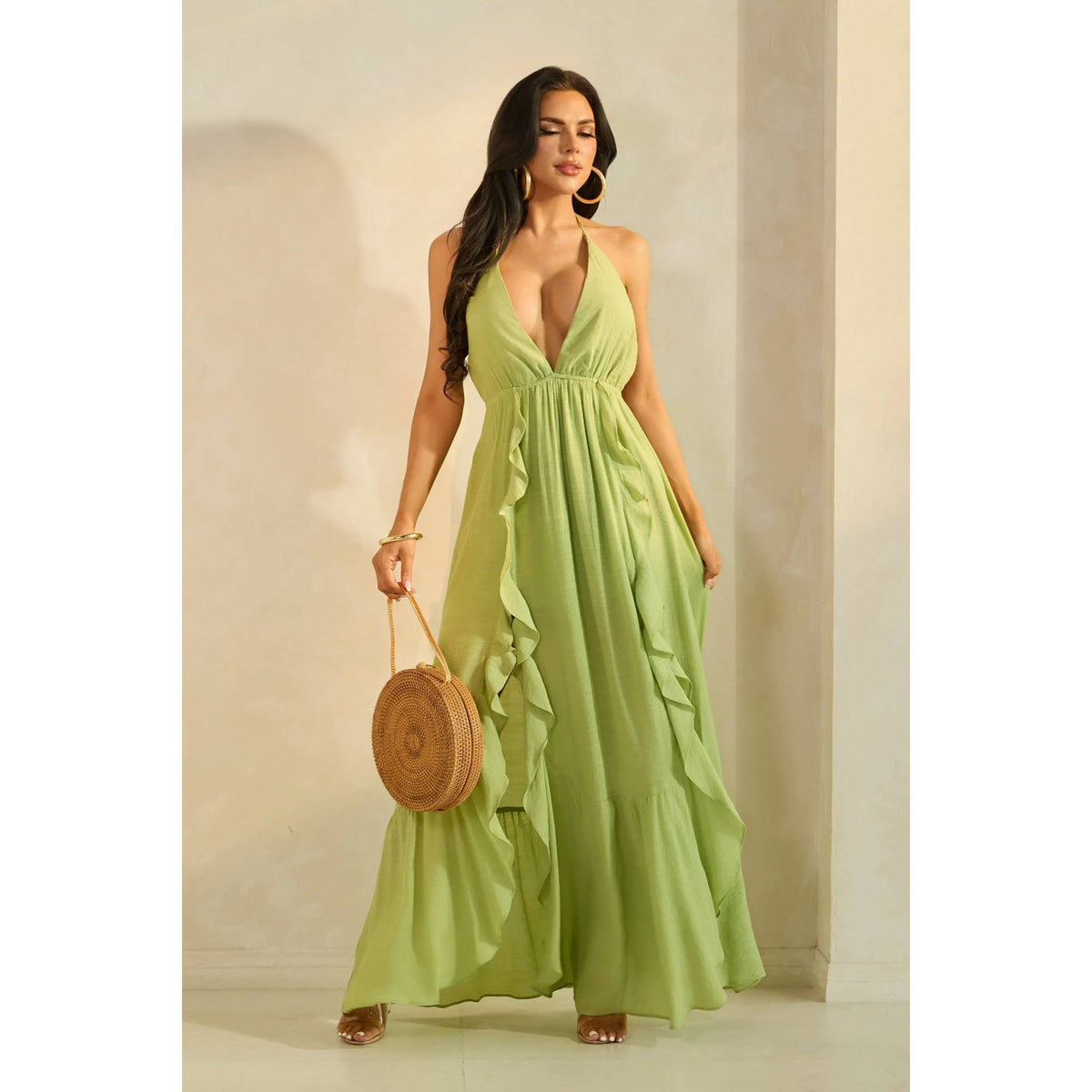 Vertical Ruffled Maxi Dress