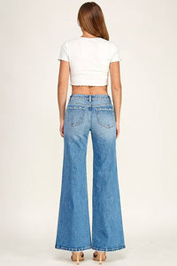 Mid Rise Wide Leg Jeans with Side Seam Detail — Medium Wash