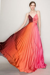 Ombre satin pleated back cut out maxi dress PRIVILEGE