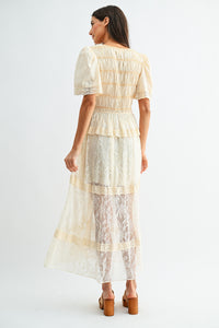 LACE MAXI DRESS WITH PUFF SLEEVES