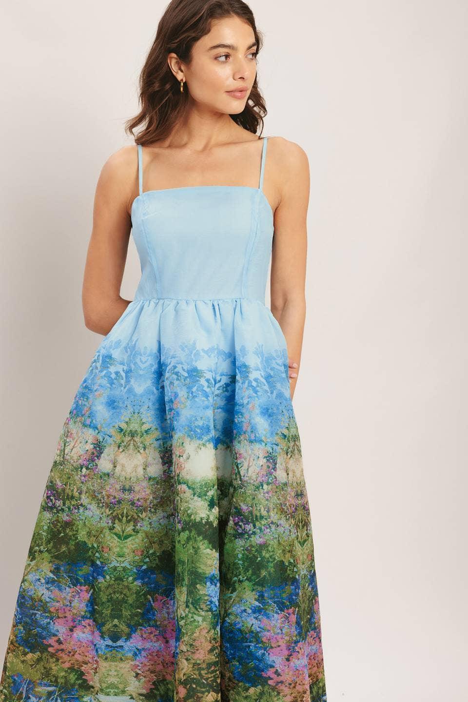 A printed woven midi dress