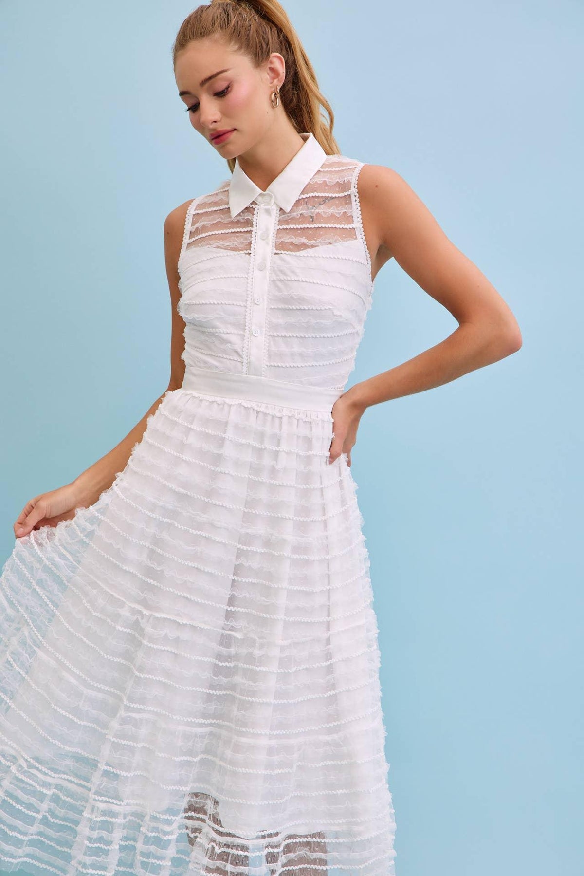 Make Me Sway Lace Sleeveless Midi Dress with Collar