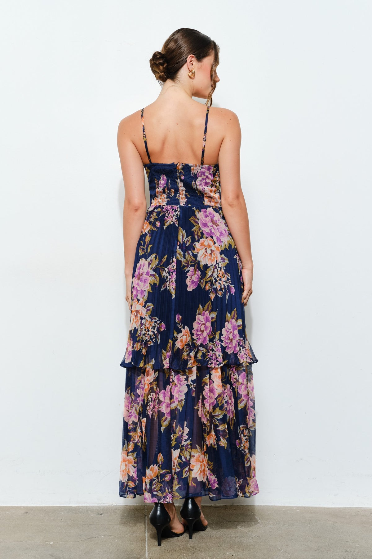 Romantic Floral Sheer Sweetheart Tiered Maxi Dress
