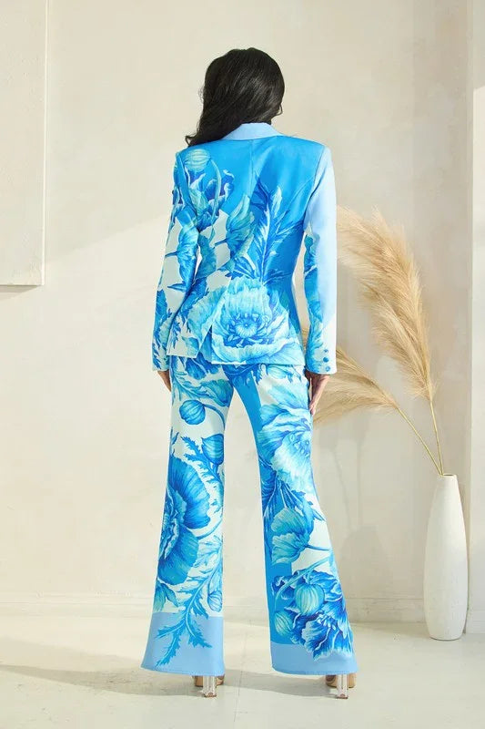 BIG FLOWER PRINT BLAZER FLARE PANT SET PRIVILEGE