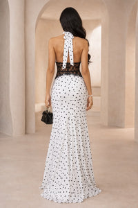 POLKA DOT HALTER MERMAID MAXI DRESS