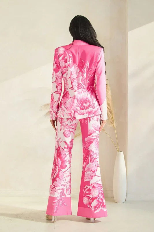 BIG FLOWER PRINT BLAZER FLARE PANT SET PRIVILEGE
