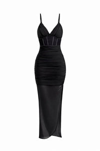 Bandage Mixed Mesh Bodycon Dress