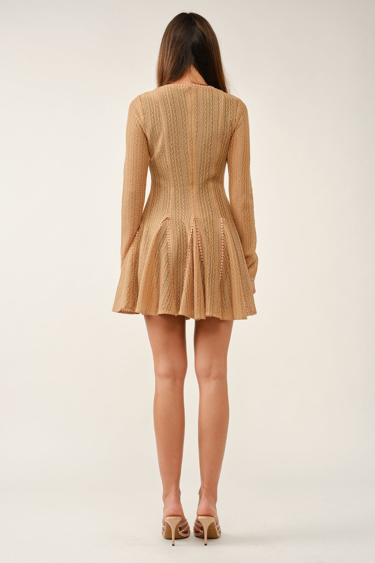 Pom-pom Lace Trim Flare Mini Dress knit