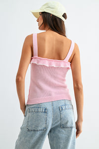 RUFFLE KNIT PINK TANK TOP