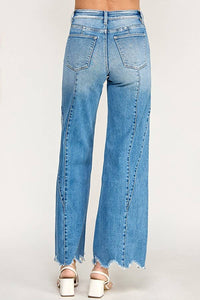 Super Stretch High Rise Wide Leg Jeans with Seam Detail — Light Wash