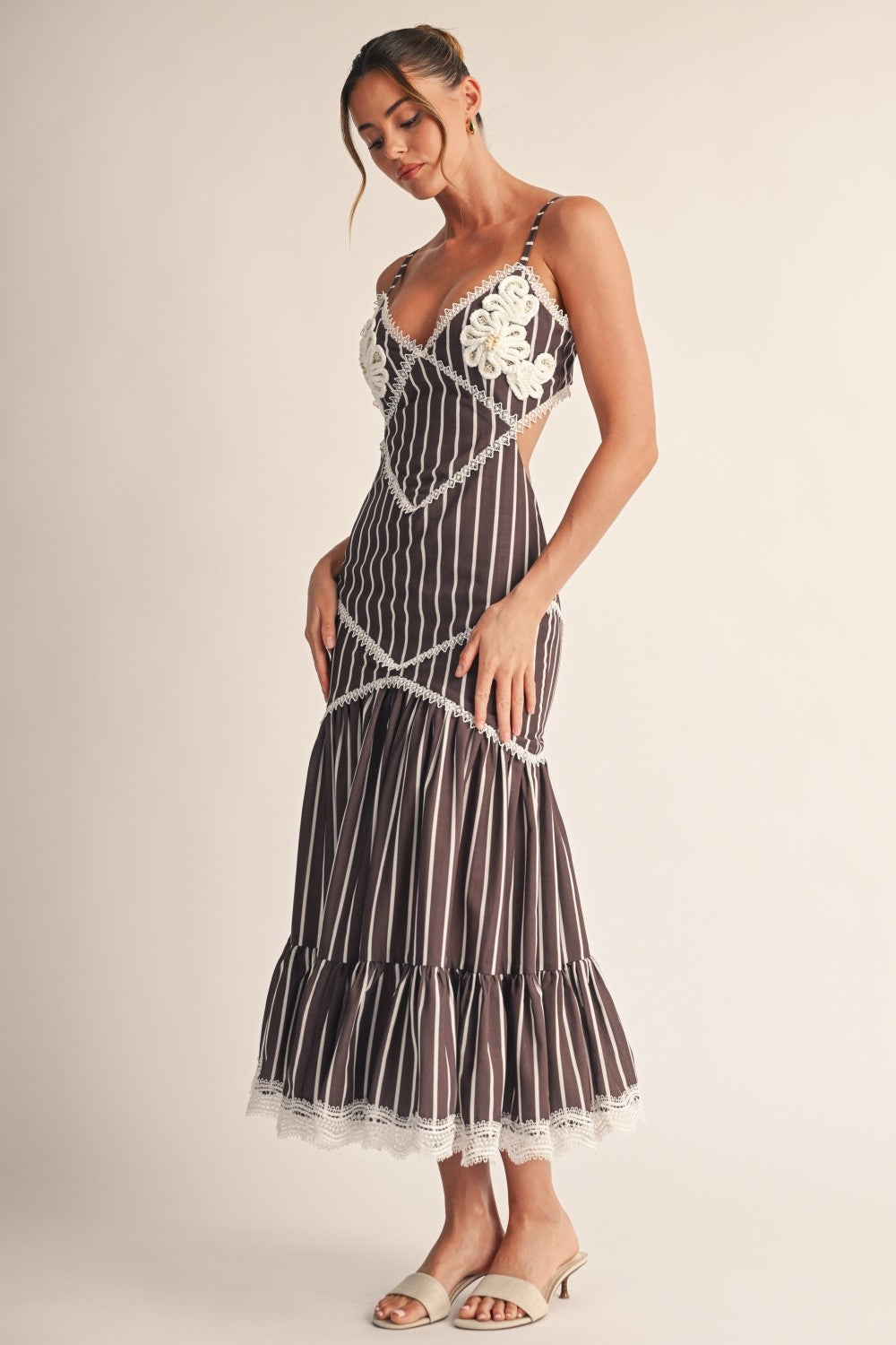 Lalai Stripe Mermaid Open Back Maxi Dress