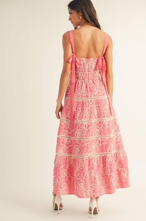 Floral Print Trim Detail Back Smoked Midi Dress