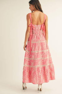 Floral Print Trim Detail Back Smoked Midi Dress
