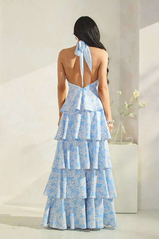 HALTER RUFFLE MAXI DRESS