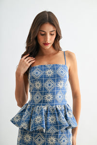 Embroidered Peplum Sleeveless Top