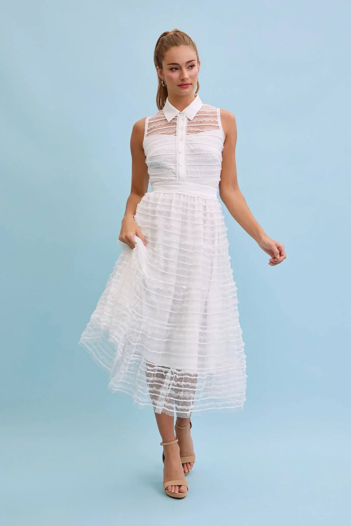 Make Me Sway Lace Sleeveless Midi Dress with Collar