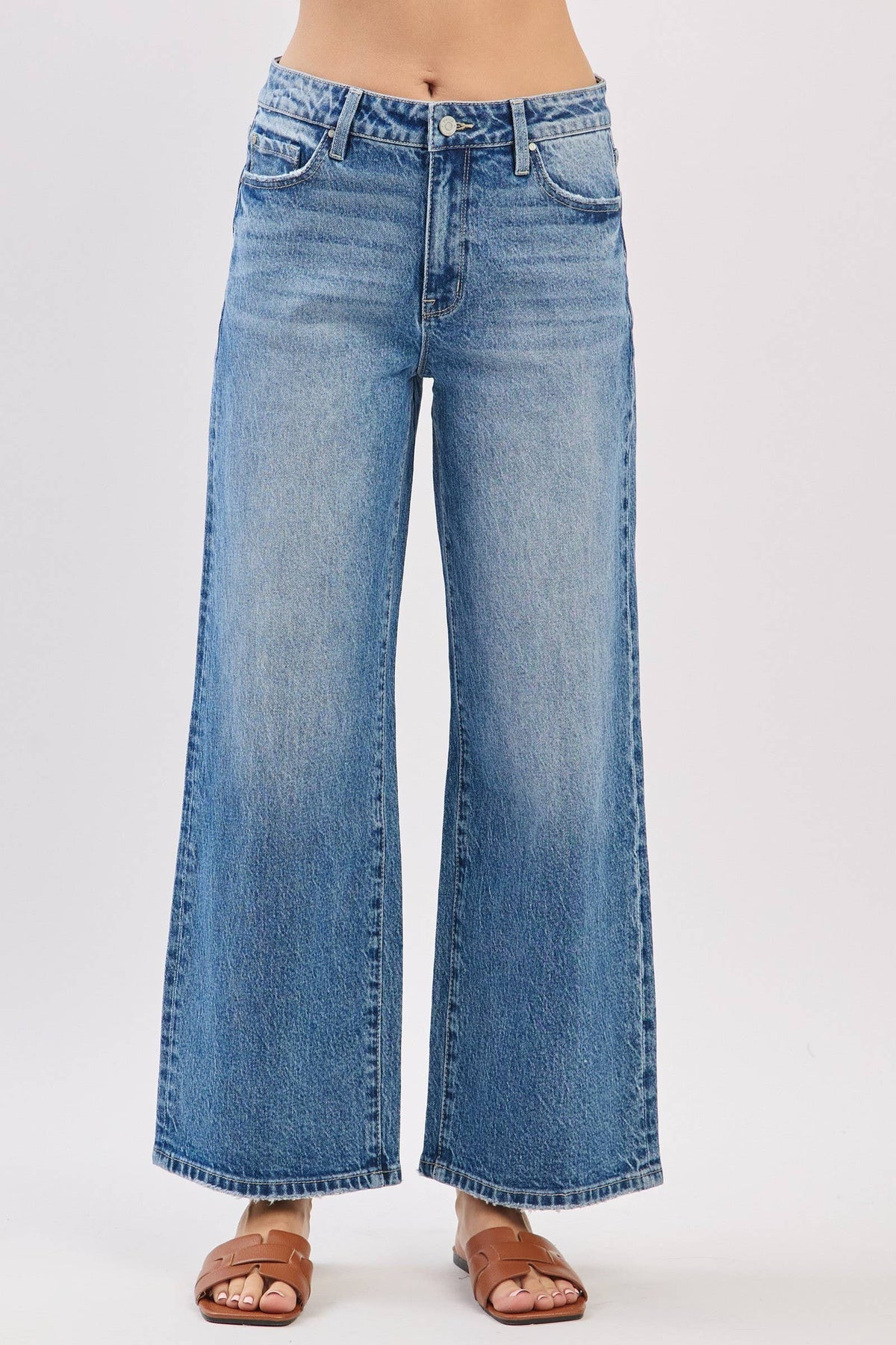 Mid Rise Comfort Relaxed Barrel Wide Leg Jeans