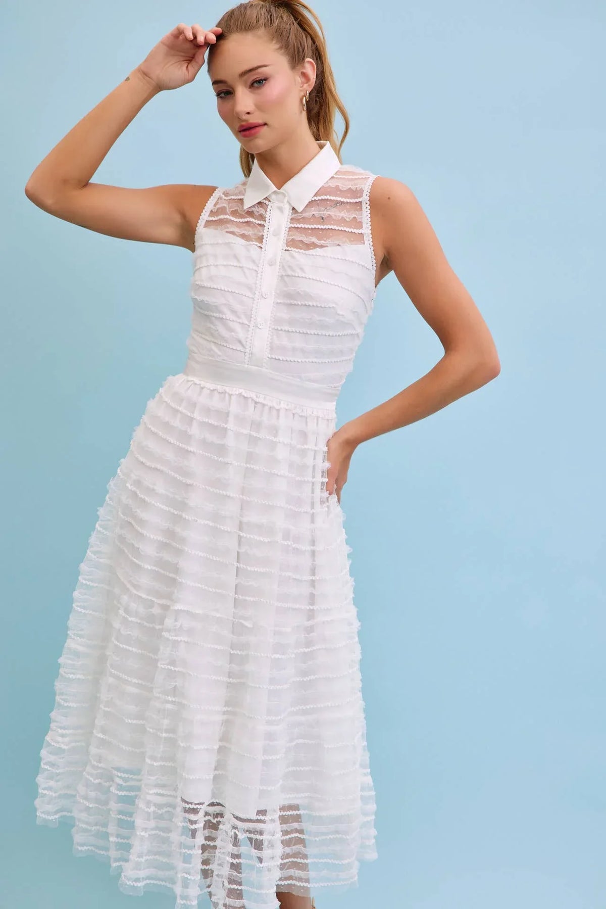 Make Me Sway Lace Sleeveless Midi Dress with Collar