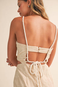 Strap Trim Midi Dress with Cut-Out Waist & Open Back