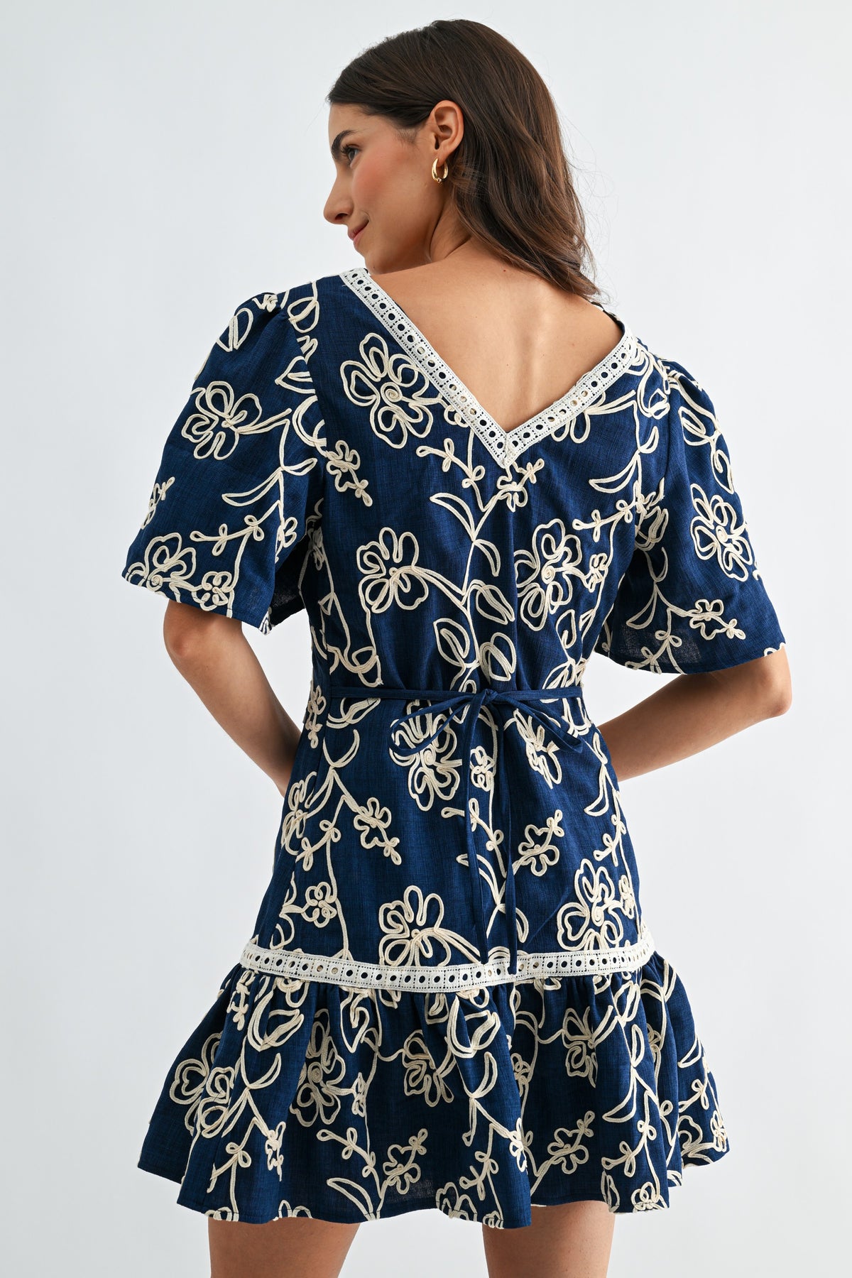 Navy Amelia Embroidery Mini Dress