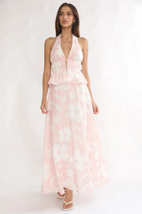 Halter Floral Top And Maxi Skirt Set