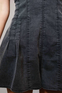 SWEETHEART RUFFLE SLEEVE DENIM ROMPER