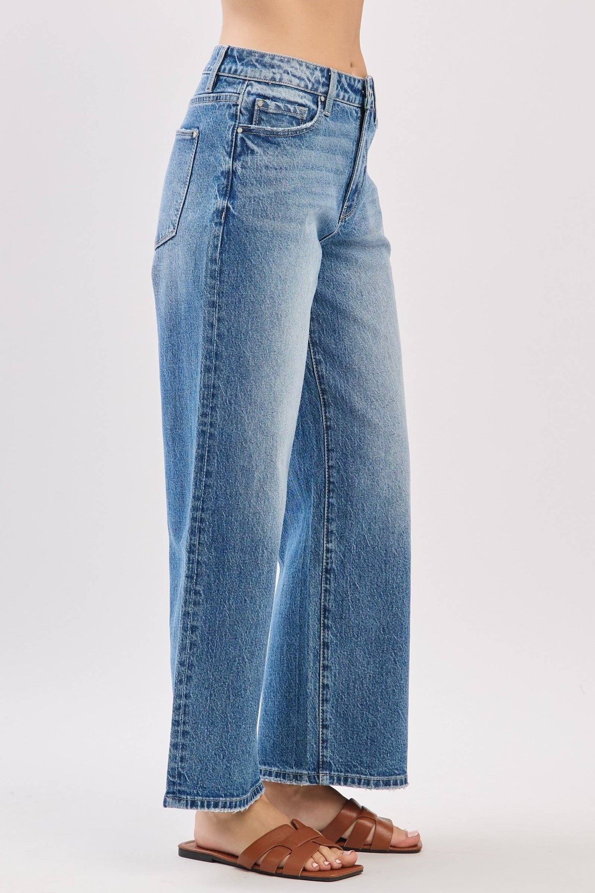 Mid Rise Comfort Relaxed Barrel Wide Leg Jeans