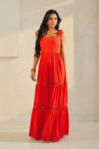 SHOULDER TIE SCALLOP MAXI DRESS