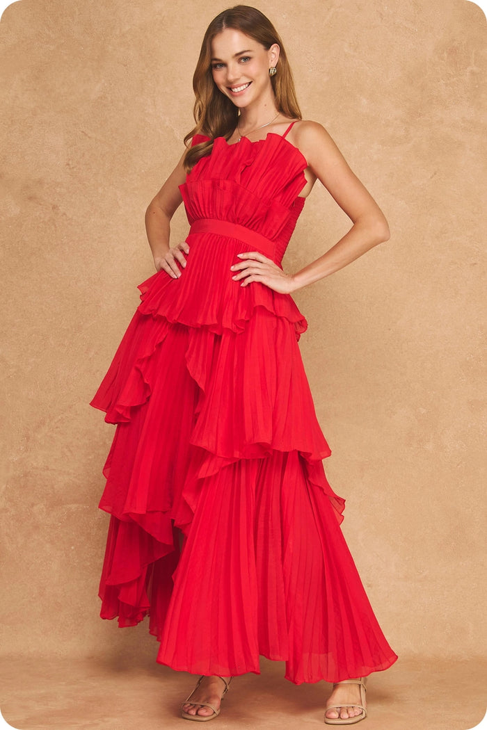 Exclusive layered ruffle maxi dress
