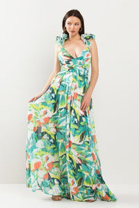 RUFFLED SHOULDER MAXI DRESS - PRIVILEGE 