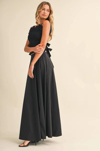 SMOCKING BACK TIED TOP AND A LINE MAXI SKIRT SET