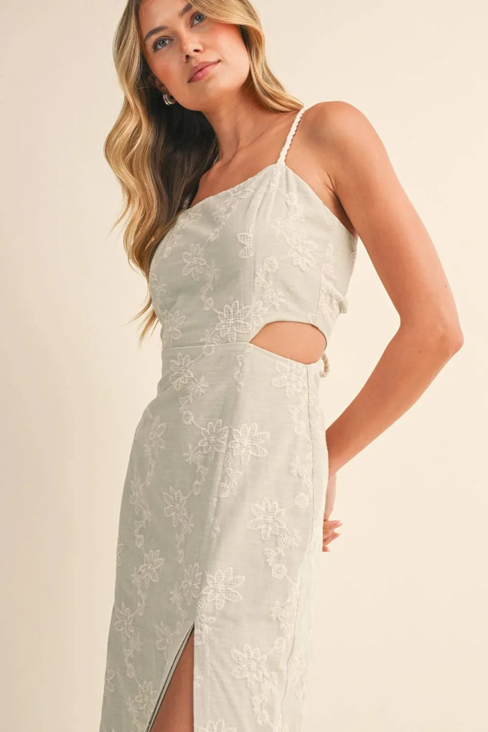 Strap Trim Midi Dress with Cut-Out Waist & Open Back