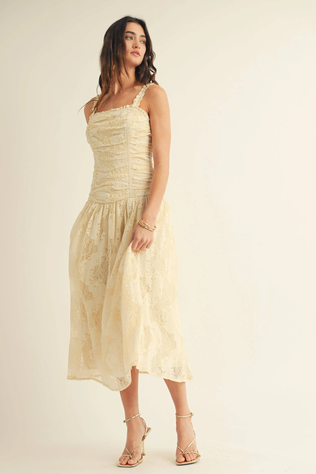 Lace Corset Midi Dress – Champagne Bridal & Special Occasion