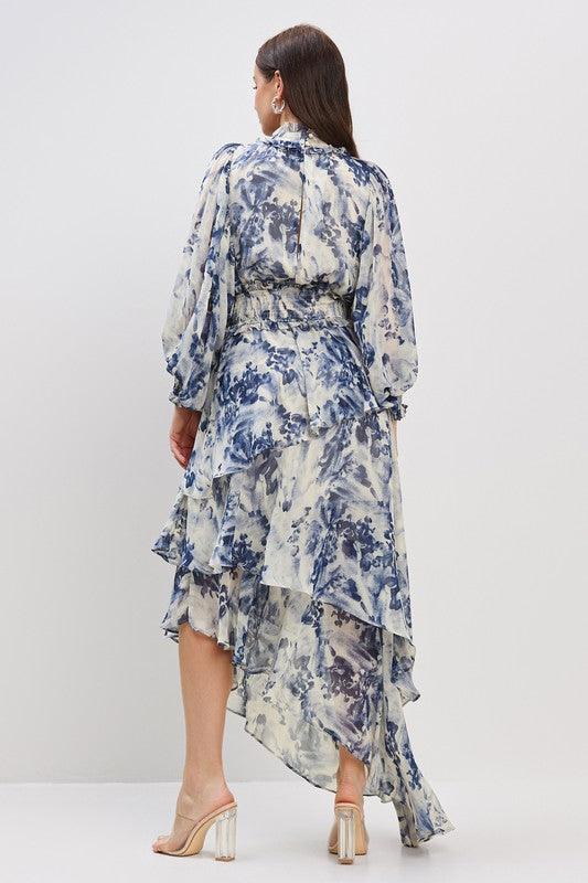 SMOCKING DETAIL ASMETRIC RUFFLE DRESS PRIVILEGE