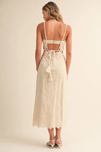 Strap Trim Midi Dress with Cut-Out Waist & Open Back