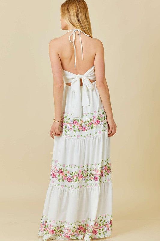 Floral Print Front Tie Maxi Dress PRIVILEGE