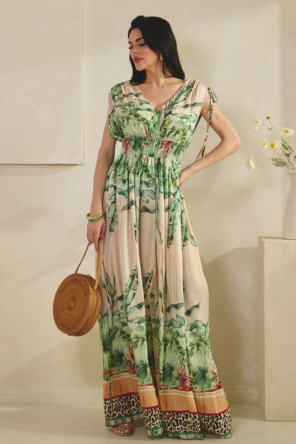 Tropical Print Maxi Dress
