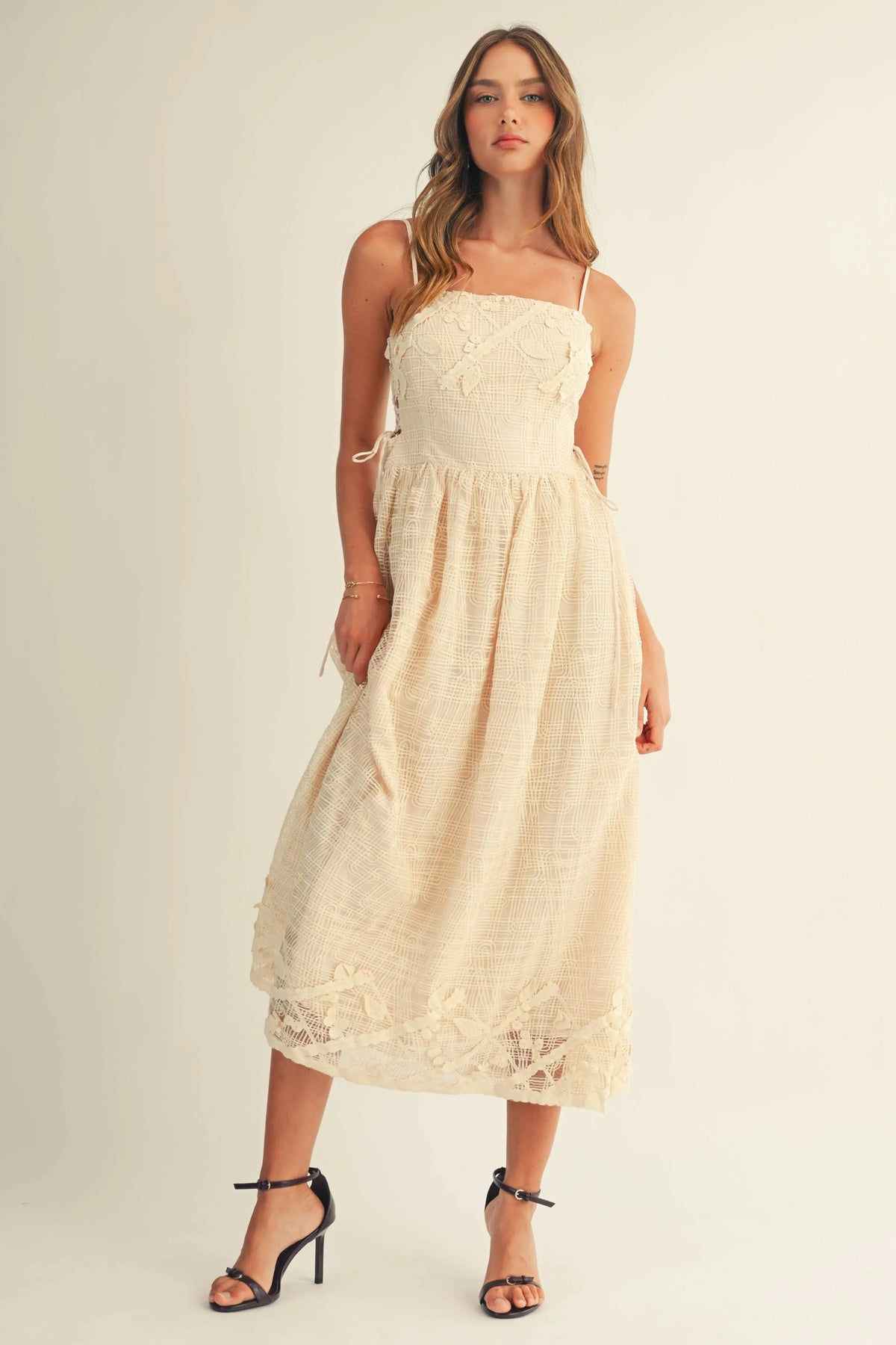 Lace Side-Tie Midi Dress