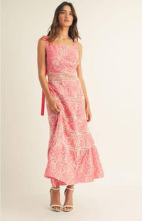 Floral Print Trim Detail Back Smoked Midi Dress