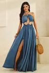 Washed Denim Twist Front Tied Dress