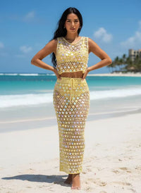 SEQUIN CROCHET CROP TOP MAXI SET