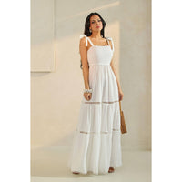 SHOULDER TIE SCALLOP MAXI DRESS