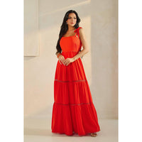 SHOULDER TIE SCALLOP MAXI DRESS